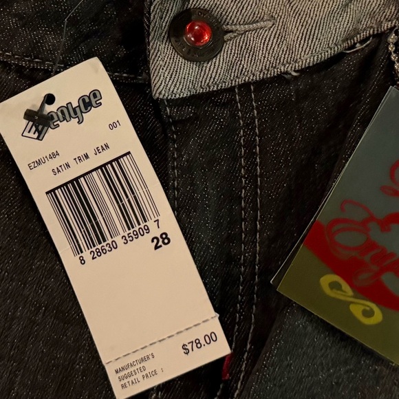 Lady Enyce Y2K Low Rise Flare Jeans Women’s Black Red Satin Trim Deadstock NWT - Picture 6 of 6